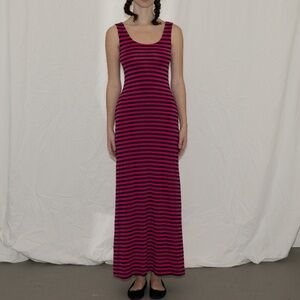 Striped bodycon maxi dress pink and navy blue merona size XS